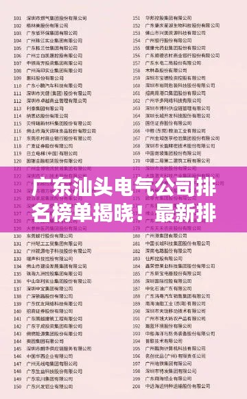 廣東汕頭電氣公司排名榜單揭曉！最新排名表一網(wǎng)打盡