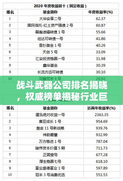 戰(zhàn)斗武器公司排名揭曉，權(quán)威榜單揭秘行業(yè)巨頭！