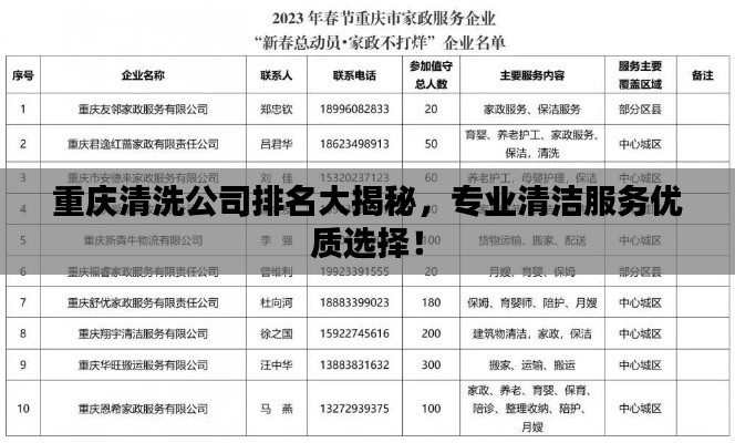 重慶清洗公司排名大揭秘，專業(yè)清潔服務優(yōu)質選擇！