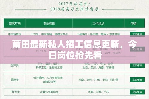 莆田最新私人招工信息更新，今日崗位搶先看