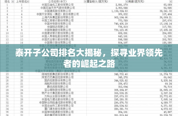 泰開(kāi)子公司排名大揭秘，探尋業(yè)界領(lǐng)先者的崛起之路