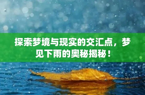 探索夢境與現(xiàn)實的交匯點，夢見下雨的奧秘揭秘！