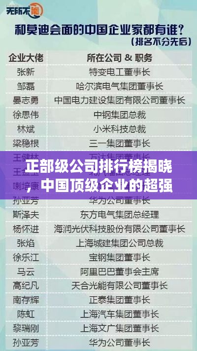 正部級公司排行榜揭曉，中國頂級企業(yè)的超強(qiáng)實力與廣泛影響力