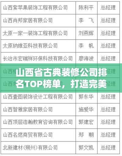 山西省古典裝修公司排名TOP榜單，打造完美家居首選！