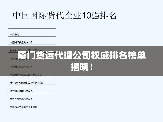 廈門貨運(yùn)代理公司權(quán)威排名榜單揭曉！