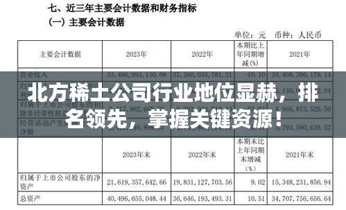 北方稀土公司行業(yè)地位顯赫，排名領先，掌握關鍵資源！