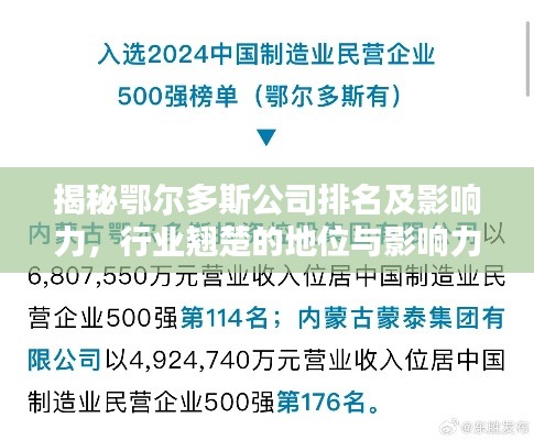 揭秘鄂爾多斯公司排名及影響力，行業(yè)翹楚的地位與影響力解析